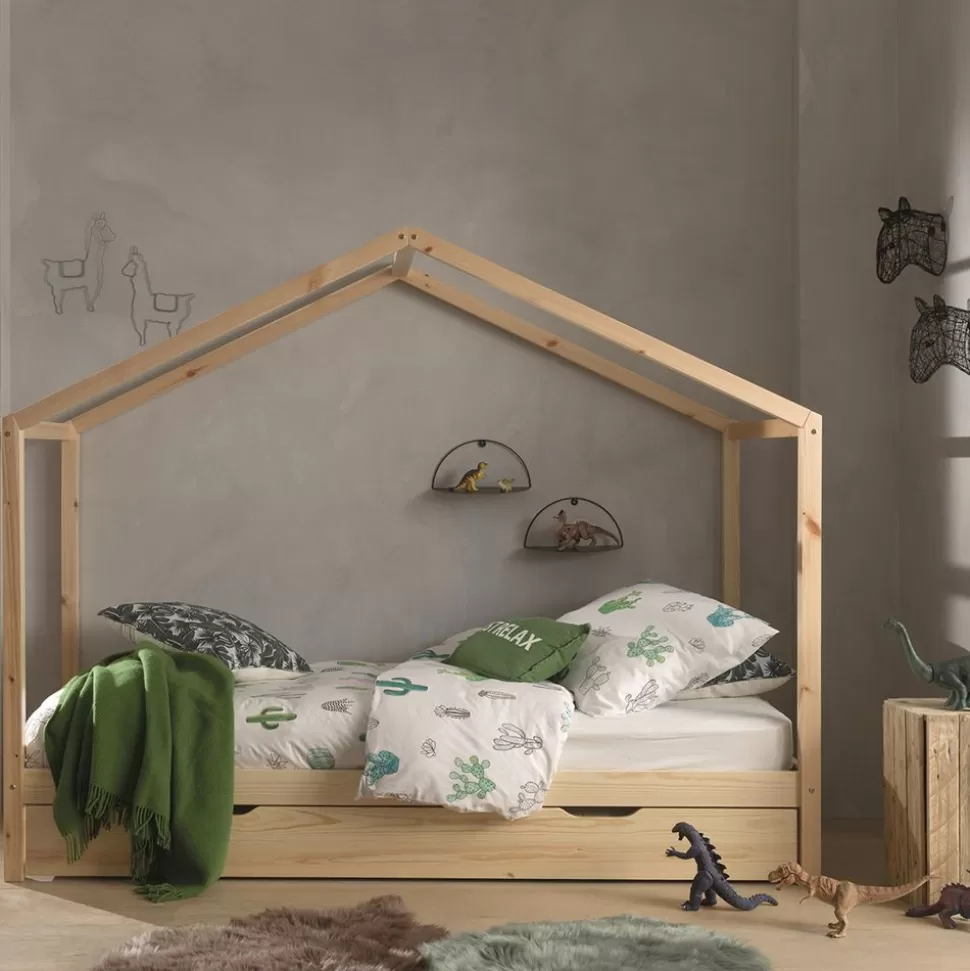 Lit Maison Dallas Avec Tiroir Naturel - 90 X 200 Cm | VIPACK Fashion