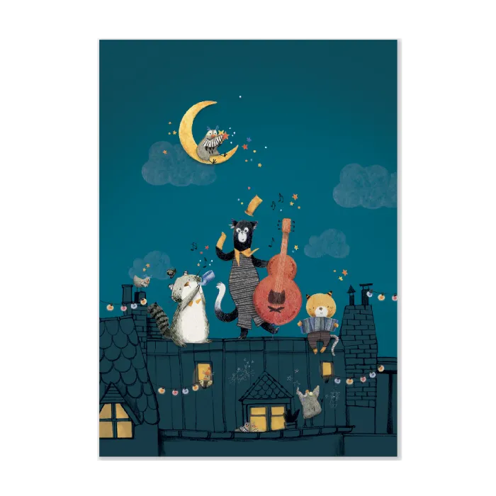 Affiche-Nuit-sur-les-toits-50x70cm-Les-Moustaches-Moulin-Roty Affiche Nuit sur les toits 50x70cm Les Moustaches Moulin Roty Fait Main
