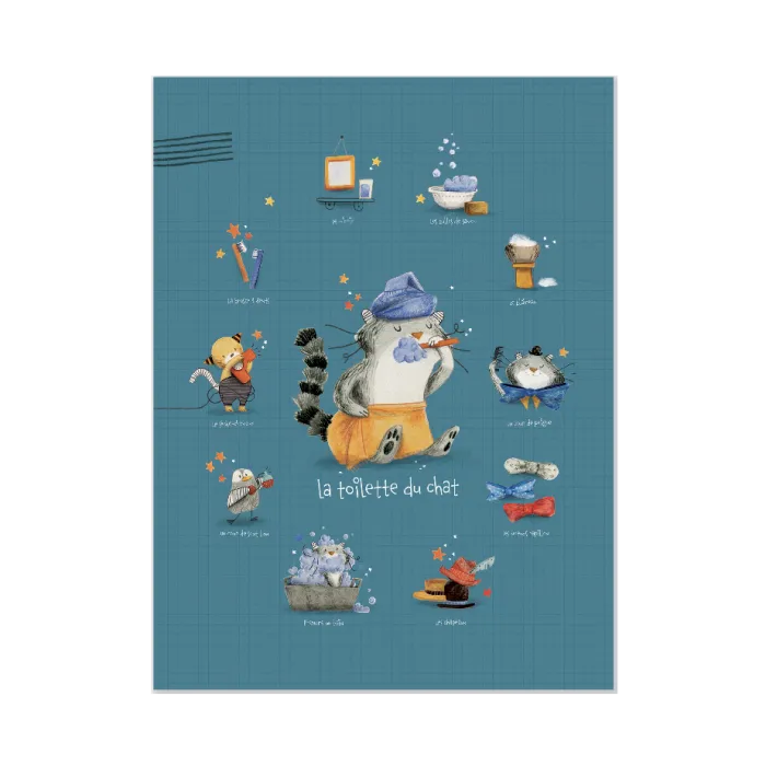 Affiche Toilette du chat 30x40cm Les Moustaches Moulin Roty Solde