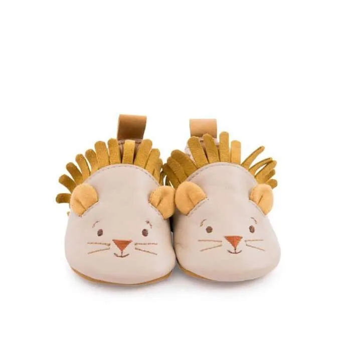 Chaussons-cuir-lion-beige-Sous-mon-baobab-6-12-mois-Moulin-Roty Chaussons cuir lion beige Sous mon baobab 6-12 mois Moulin Roty Commande En Gros