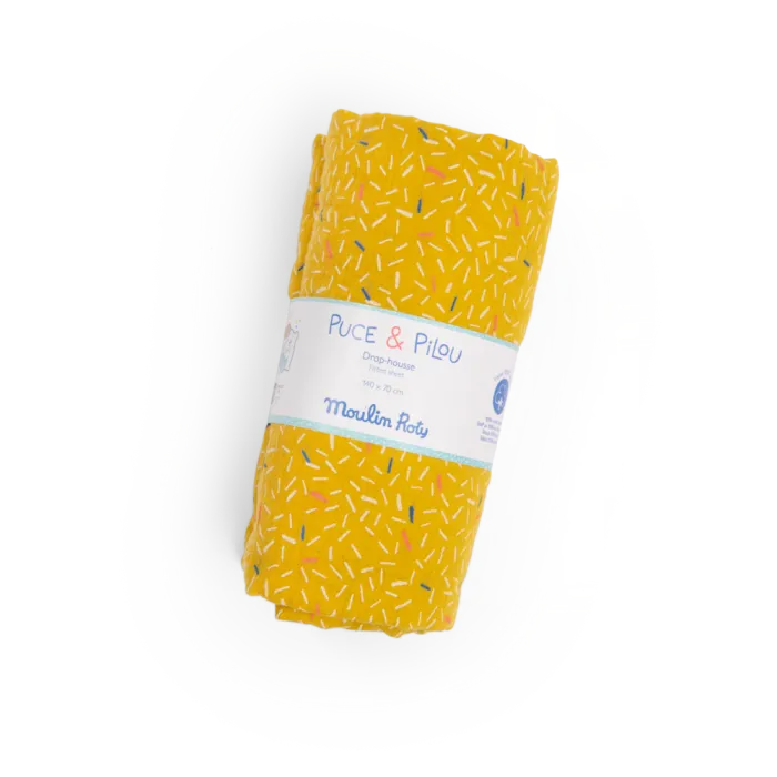 Drap-housse-jaune-lit-bébé-70-x-140-cm-Puce-Pilou-Moulin-Roty Drap housse jaune lit bébé 70 x 140 cm Puce & Pilou Moulin Roty Dernier Modèle