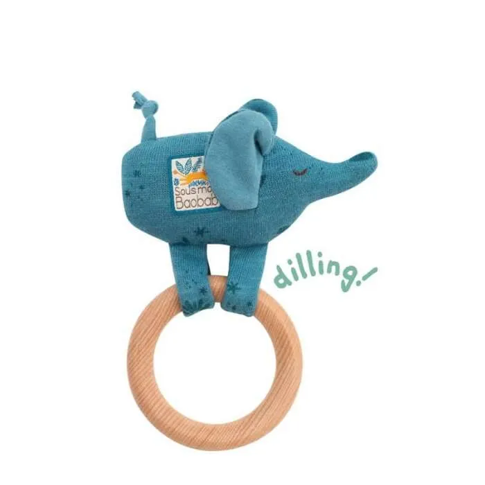 Hochet-anneau-bois-Eléphant-Sous-mon-baobab-Moulin-Roty Soldes Hochet anneau bois Eléphant Sous mon baobab Moulin Roty