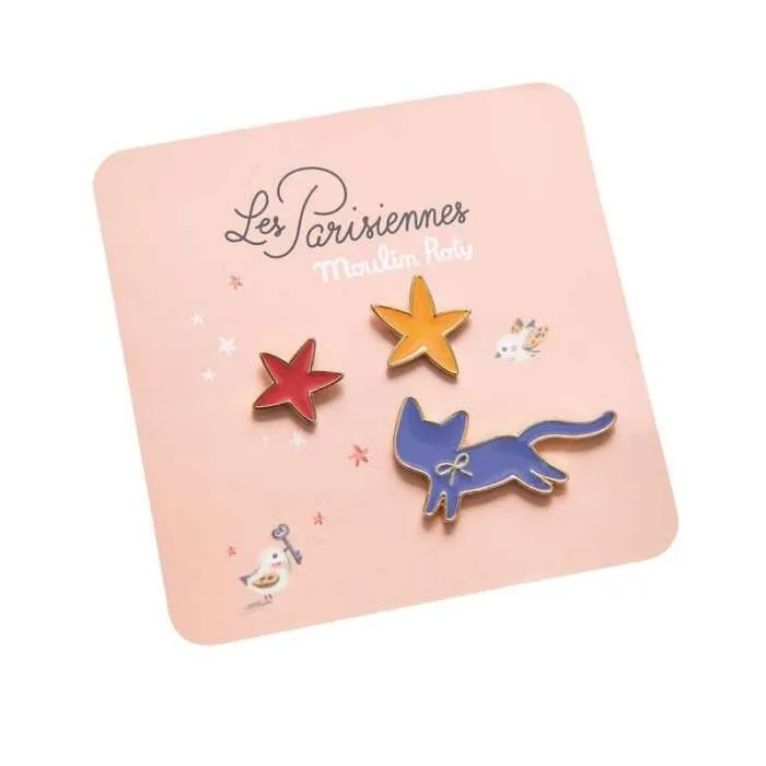 Set-de-3-pins-laqués-chat-les-parisiennes-Moulin-Roty Must-Have Set de 3 pin's laqués chat les parisiennes Moulin Roty