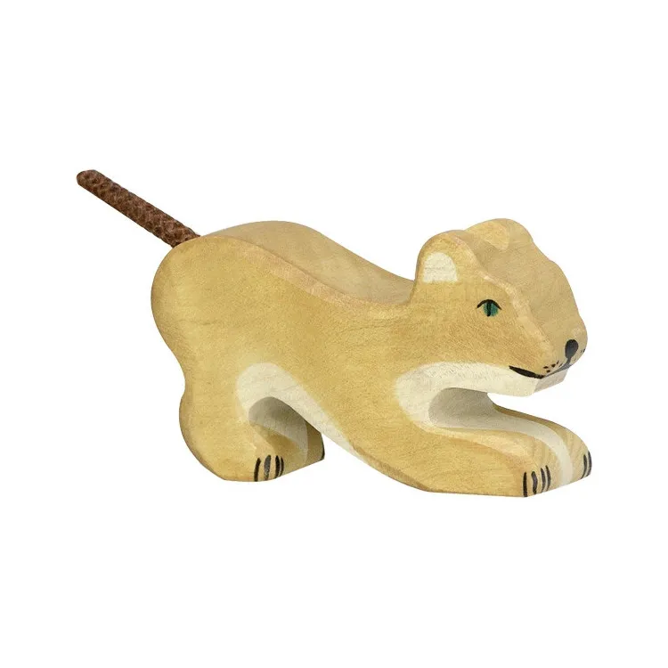 Lionceau-jouant---bois-peint-main-8417 Top Vente Lionceau jouant - bois peint main