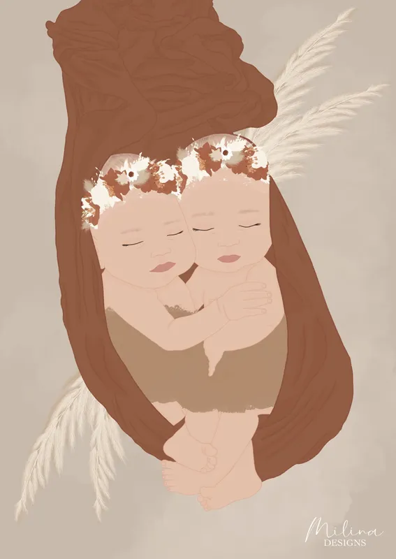 Affiche Deux coeurs | Illustration bébé | affiche enfant | cadeau naissance | jumeaux Populaire