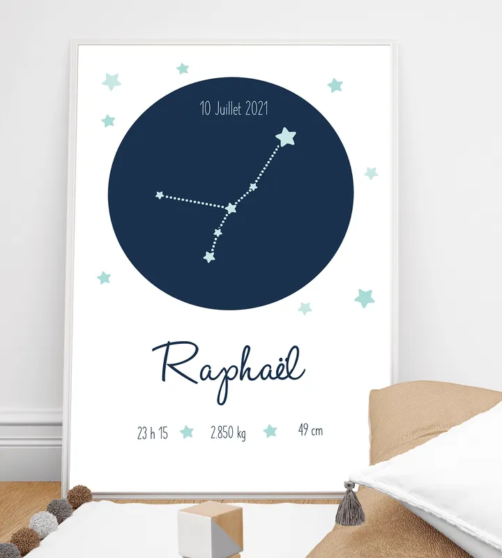 Affiche de naissance personnalisée constellation Premium
