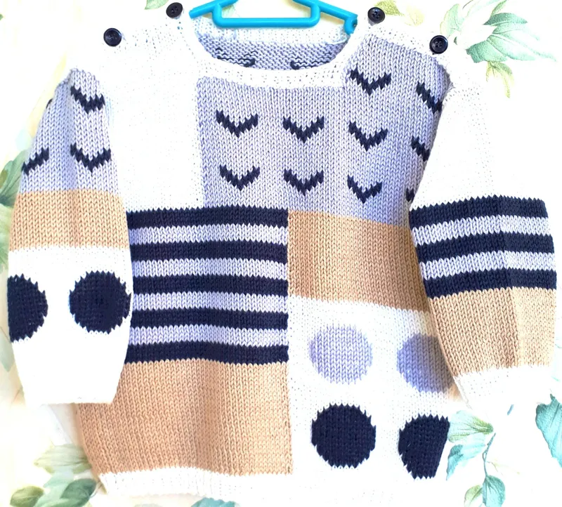 Pull-bébé-tricot-fait-main-en-coton-taille-1-an Prix Bas Pull bébé tricot, fait main, en coton, taille 1 an