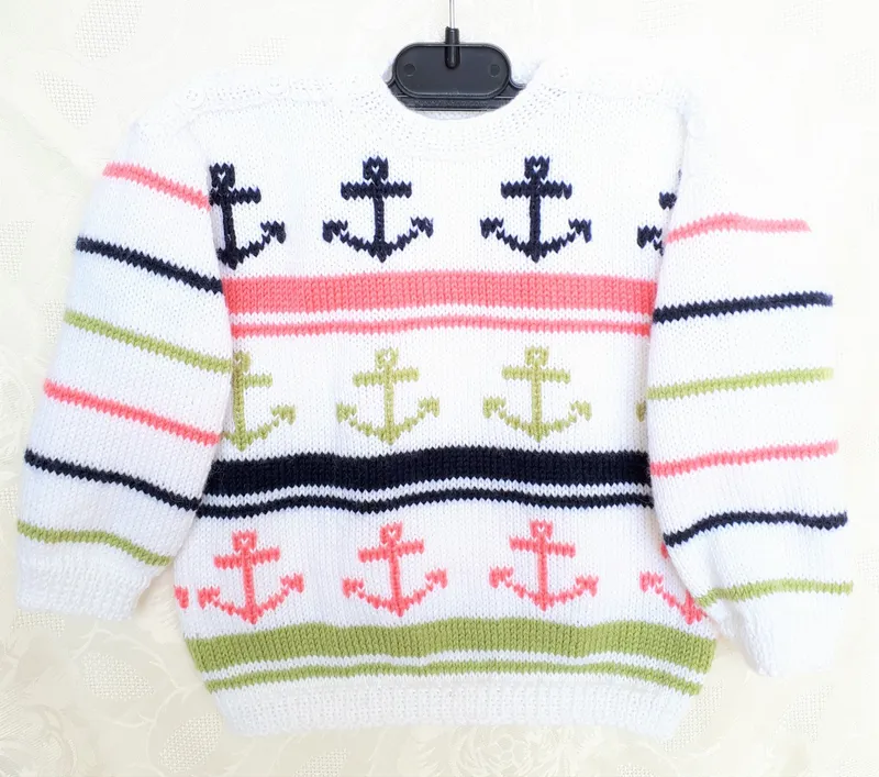 Pull-enfant-au-tricot-blanc-style-marin-avec-des-ancres-brodées-taille-2-ans Meilleur Choix Pull enfant au tricot, blanc style marin avec des ancres brodées, taille 2 ans
