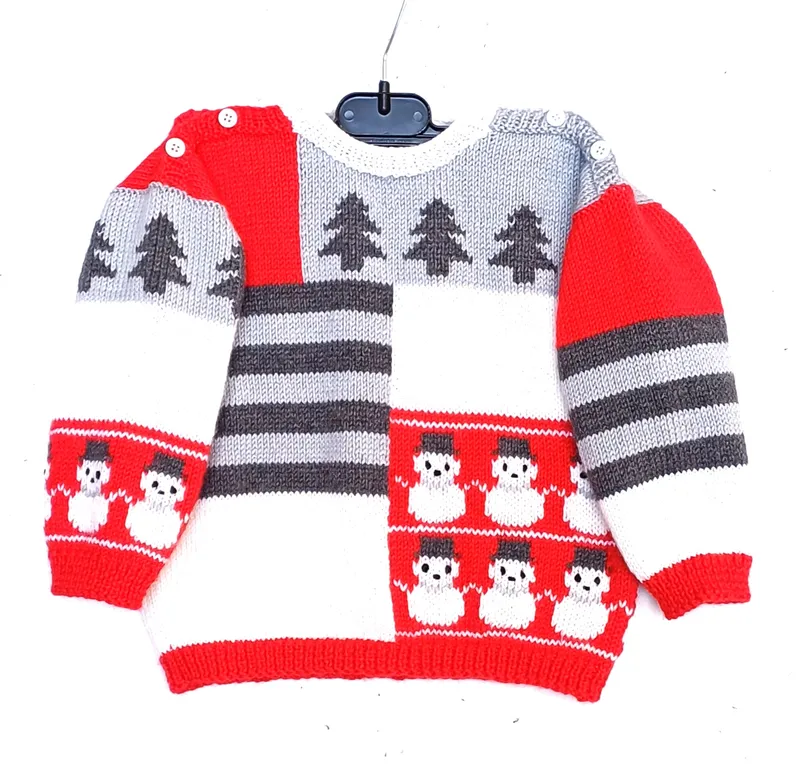 Pull-enfant-motif-hiver-tricot-fait-main-taille-2-ans Pull enfant motif hiver, tricot fait main, taille 2 ans Remise