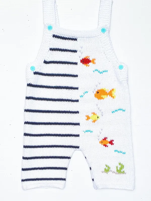 Salopette-tricot-main-en-coton-layette-style-marin-36-mois Certifié Salopette tricot main, en coton, layette style marin 3/6 mois