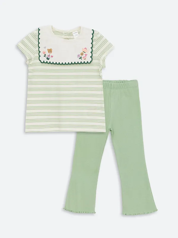 LCW Kids Blouse et Leggings Brodés à Manches Courtes et Col Rond pour Bébés Filles, Lot de 2 Meilleur Choix