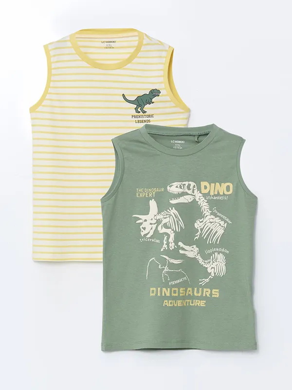 LCW-Kids-Lot-de-2-D233bardeurs-Imprim233s-Dinosaure-pour-Gar231ons Super Prix LCW Kids Lot de 2 Débardeurs Imprimés Dinosaure pour Garçons