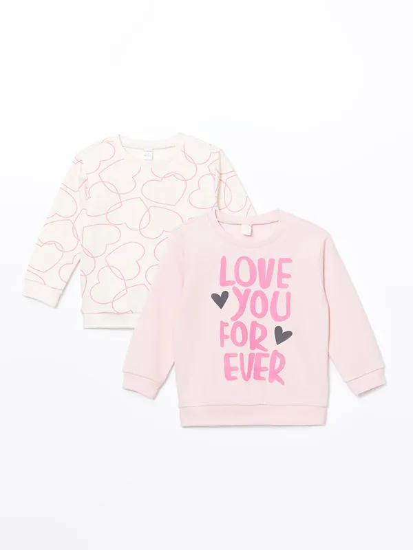 LCW-Kids-Lot-de-2-Sweat-shirts-201pais-Imprim233s-224-Col-Rond-pour-Filles LCW Kids Lot de 2 Sweat-shirts Épais Imprimés à Col Rond pour Filles Haute Qualité