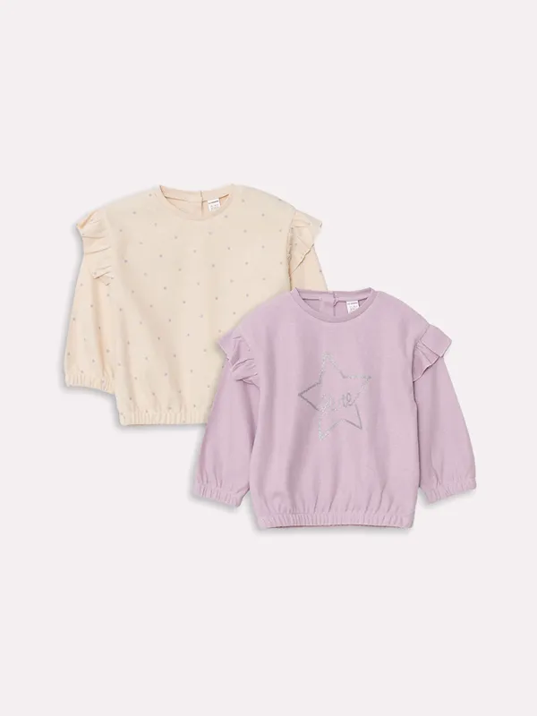 LCW-Kids-Lot-de-2-Sweat-shirts-Imprim233s-224-Manches-Longues-Col-Rond-pour-Filles LCW Kids Lot de 2 Sweat-shirts Imprimés à Manches Longues Col Rond pour Filles Prix Choc