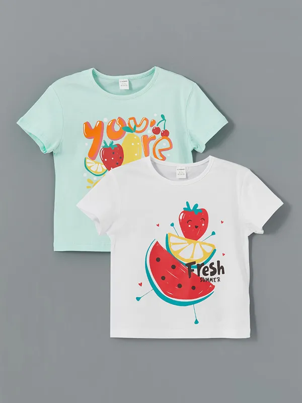 LCW-Kids-Lot-de-2-T-shirts-pour-Filles-224-Col-Rond-Imprim233-Fruits Meilleur Choix LCW Kids Lot de 2 T-shirts pour Filles à Col Rond Imprimé Fruits