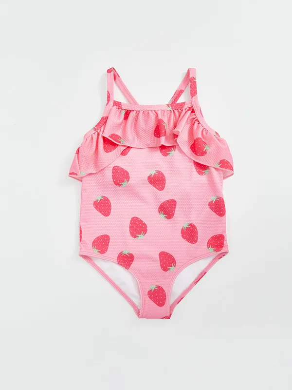LCW-Kids-Maillot-de-bain-pour-Filles-224-Col-rond-Imprim233-Fraise Promotion Saisonnière LCW Kids Maillot de bain pour Filles à Col rond Imprimé Fraise