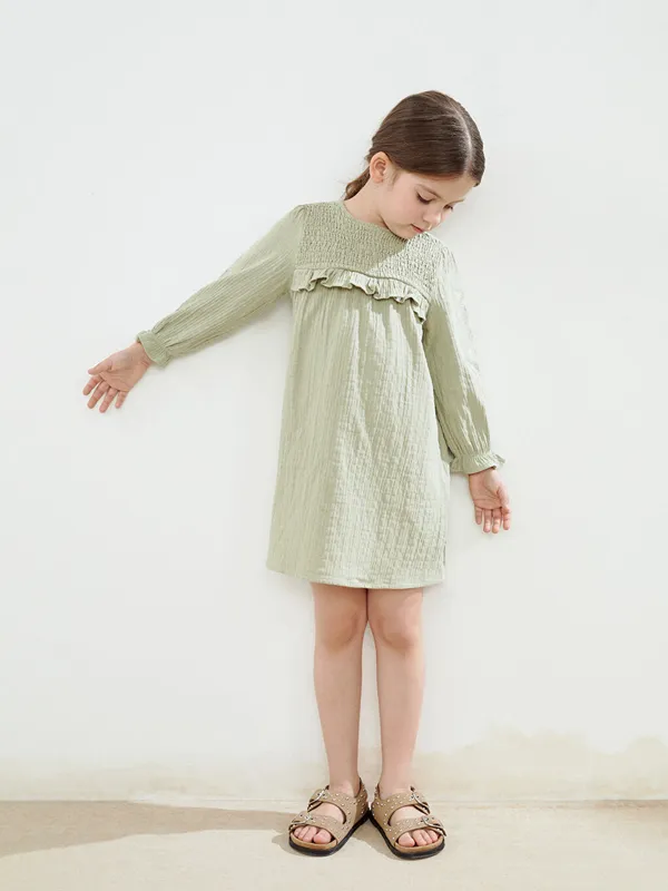 LCW-Kids-Robe-en-Mousseline-224-Col-Rond-pour-Filles LCW Kids Robe en Mousseline à Col Rond pour Filles En Vogue
