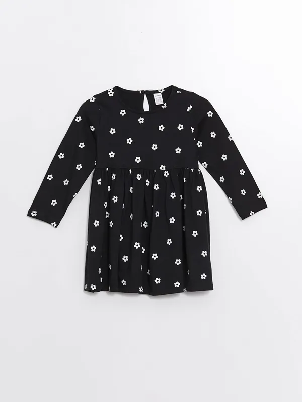 LCW-Kids-Robe-pour-Filles-224-Col-Rond-Manches-Longues-Motif-Floral LCW Kids Robe pour Filles à Col Rond, Manches Longues, Motif Floral Solde