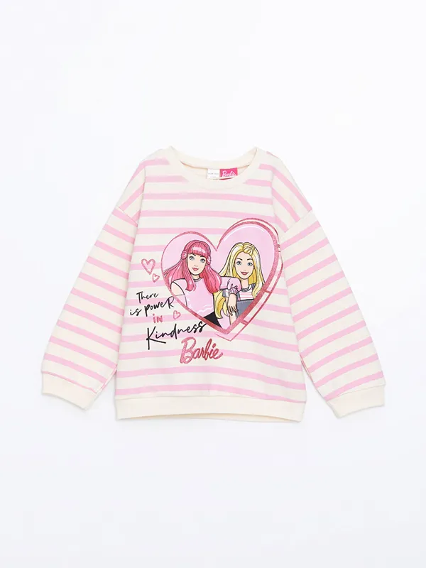 LCW-Kids-Sweat-shirt-201pais-Imprim233-Barbie-pour-Filles-224-Col-Rond En Vogue LCW Kids Sweat-shirt Épais Imprimé Barbie pour Filles à Col Rond