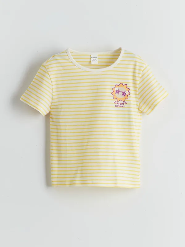 LCW-Kids-T-Shirt-Ray233-224-Col-Rond-pour-Filles Authentique LCW Kids T-Shirt Rayé à Col Rond pour Filles