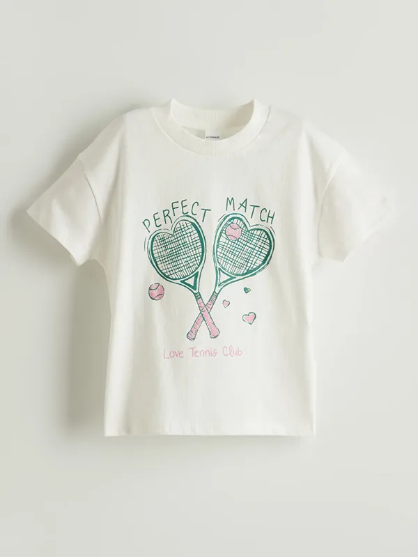 LCW-Kids-T-shirt-en-Coton-224-Col-Rond-pour-Filles Original LCW Kids T-shirt en Coton à Col Rond pour Filles