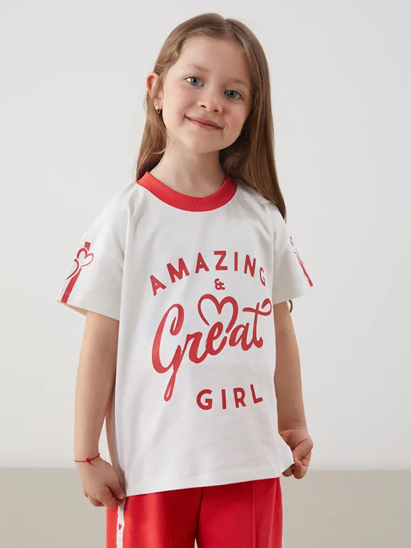 LCW-Kids-T-shirt-pour-Filles-224-Col-Rond-avec-Texte-Imprim233 LCW Kids T-shirt pour Filles à Col Rond avec Texte Imprimé Gros Lot