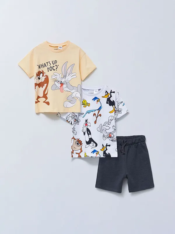 LCW-baby-Ensemble-3-Pi232ces-B233b233-Gar231on-Looney-Tunes-Imprim233-Col-Rond-Manches-Courtes LCW baby Ensemble 3 Pièces Bébé Garçon Looney Tunes Imprimé Col Rond Manches Courtes Commander Vite
