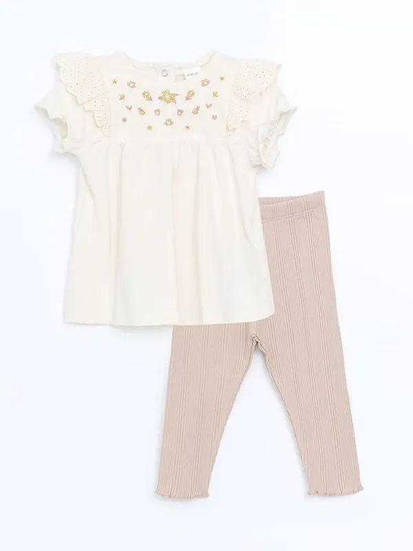 LCW-baby-Ensemble-Blouse-et-Leggings-Brod233s-B233b233-Fille-Col-Rond-Lot-de-2 LCW baby Ensemble Blouse et Leggings Brodés Bébé Fille Col Rond Lot de 2 Dernier Modèle