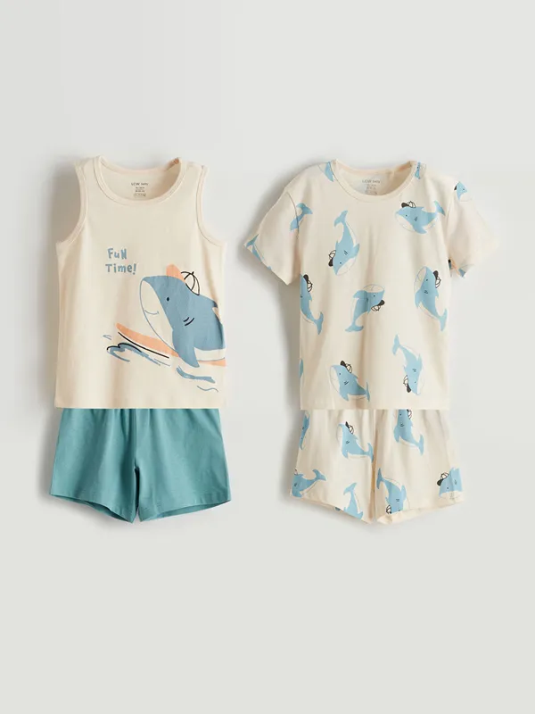 Commande En Gros LCW baby Ensemble T-Shirt Débardeur et Short Imprimé pour Bébés Garçons