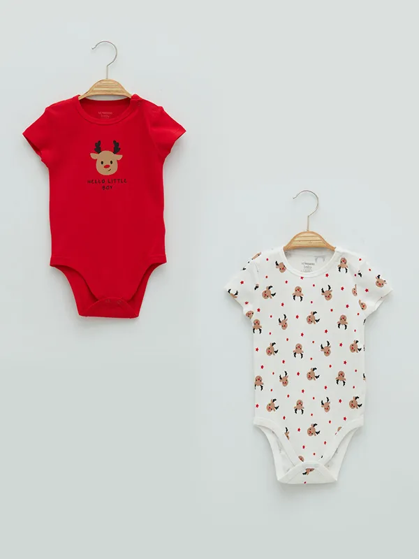 LCW-baby-Lot-de-2-Bodies-B233b233-Gar231on-en-Coton-de-No235l-224-Col-Rond-et-Manches-Courtes-avec-Boutons-Pression LCW baby Lot de 2 Bodies Bébé Garçon en Coton de Noël à Col Rond et Manches Courtes avec Boutons-Pression Livraison Gratuite