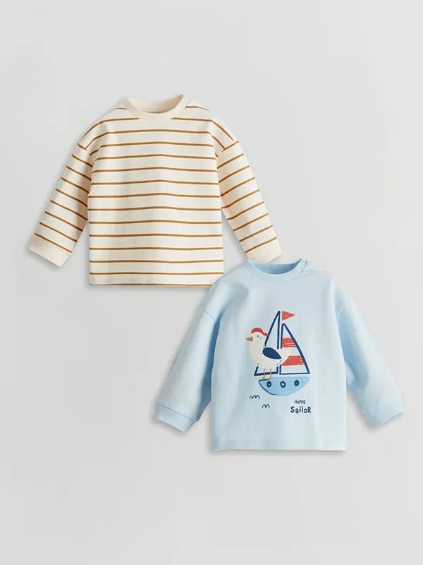 LCW-baby-Lot-de-2-T-shirts-pour-B233b233-Gar231ons-224-Rayures-Col-Rond Fait Main LCW baby Lot de 2 T-shirts pour Bébé Garçons à Rayures Col Rond