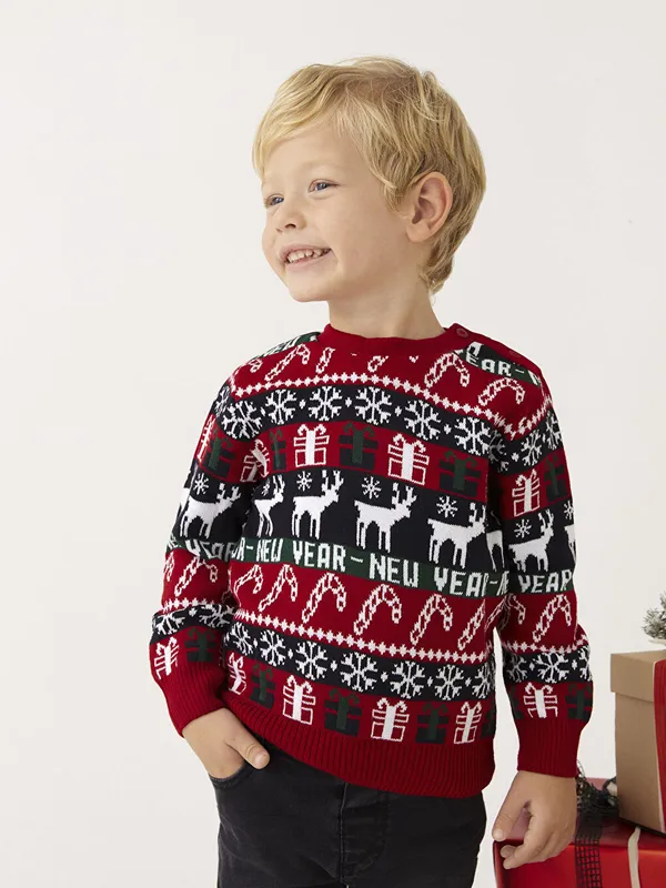 XSIDE-Pull-over-Tricot-Col-Rond-Manches-Longues-Th232me-Nouvel-An-B233b233-Gar231on XSIDE Pull-over Tricot Col Rond Manches Longues Thème Nouvel An Bébé Garçon Acheter En Ligne