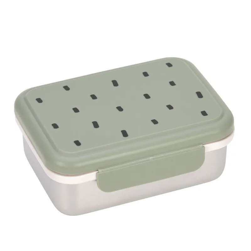 Boîte-à-goûter-en-inox-Happy-Prints-olive-22384 Achat Immédiat Boîte à goûter en inox Happy Prints olive