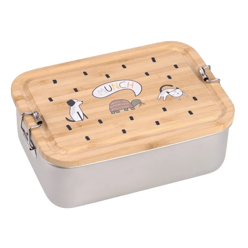Boîte-à-goûter-en-inox-et-bambou-Happy-Prints-23080 Boîte à goûter en inox et bambou Happy Prints Meilleur Prix