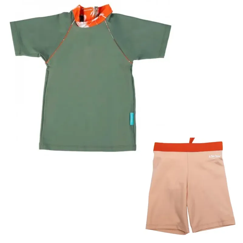 Ensemble-manches-courtes-+-short-anti-UV-vert-et-beige-22831 Top Vente Ensemble manches courtes + short anti UV vert et beige