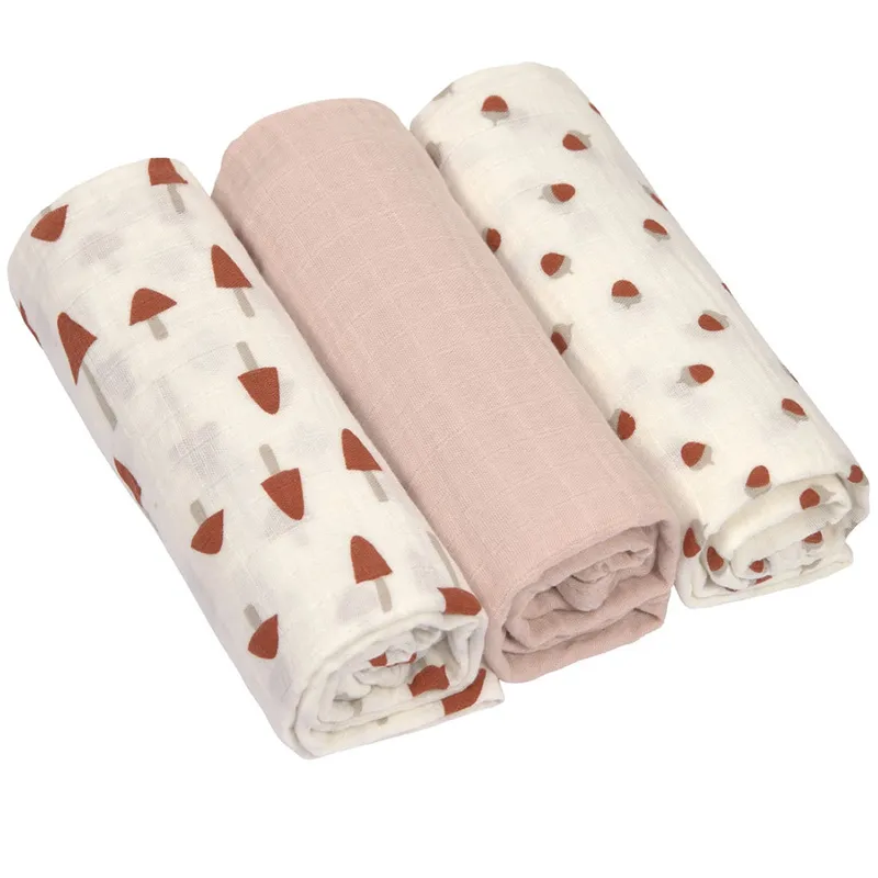 Lot-de-3-langes-en-mousseline-Little-Forest-Rose-Poudré-22641 Lot de 3 langes en mousseline Little Forest Rose Poudré Tendance