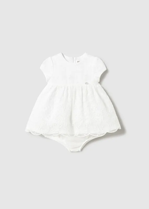 Soldes Vestido con cubrepañal tul bordado recién nacida