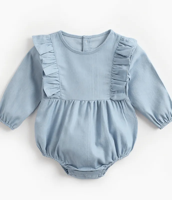 Barboteuse-bleue-à-volants-pour-fille-11957 Soldes Barboteuse bleue à volants pour fille