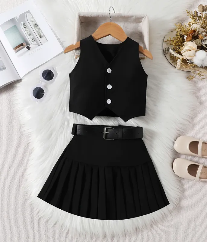 Costume-estival-simple-de-couleur-noire-pour-fillettes-12199 Top Vente Costume estival simple de couleur noire pour fillettes