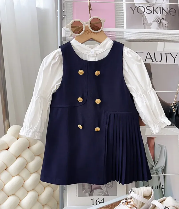 Ensemble-de-robe-drsquoécolière-bleue-avec-chemise-blanche-12443 Ensemble de robe d’écolière bleue avec chemise blanche Bon Plan