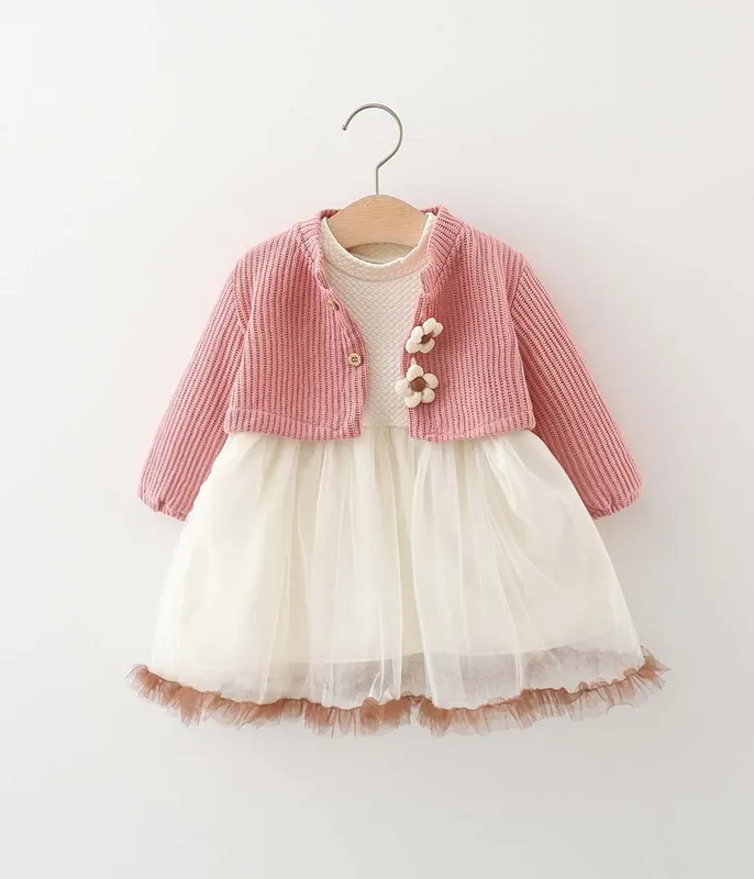 Ensemble-de-robe-en-tulle-et-gilet-de-couleur-rose-12289 Expédition Rapide Ensemble de robe en tulle et gilet de couleur rose