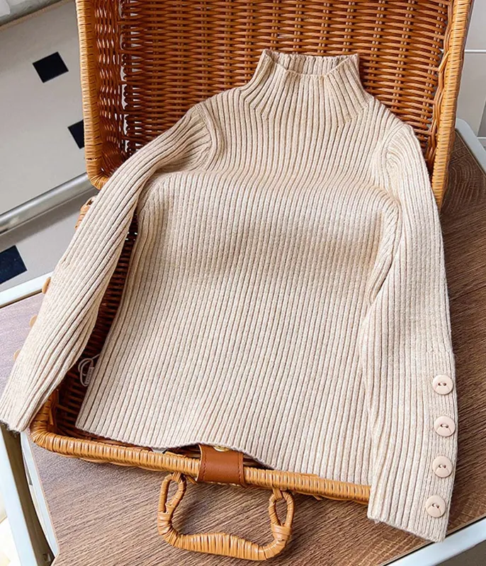 Pull-demi-col-roulé-beige-en-laine-12285 Pull demi col-roulé beige en laine Vente Flash