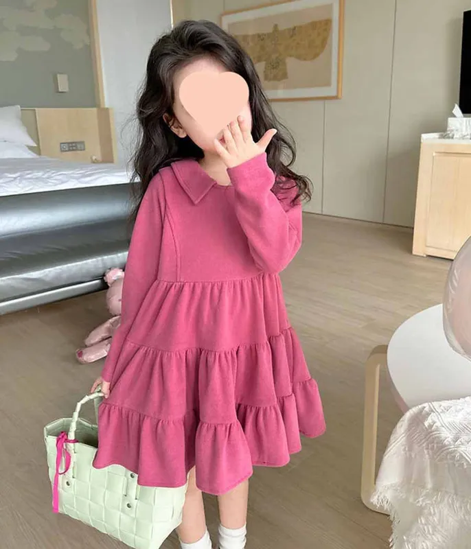 Robe-rose-en-velours-pour-filles-12427 Petit Prix Robe rose en velours pour filles