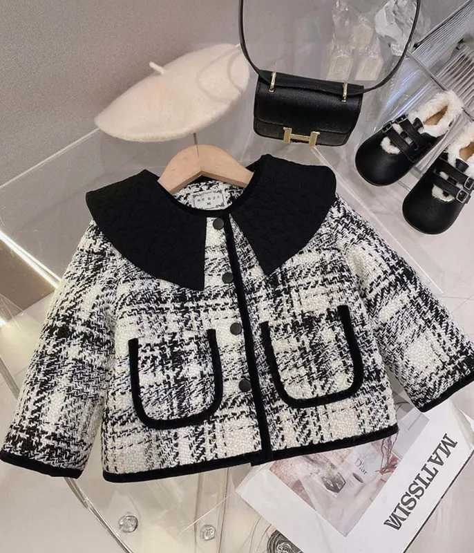 Veste-à-carreaux-noir-et-blanc-pour-fille-12375 Veste à carreaux noir et blanc pour fille Meilleur Prix