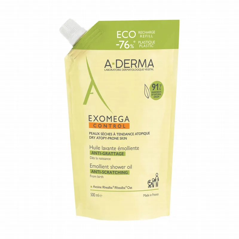 A-DERMA Exomega Control - Huile lavante émolliente eco-recharge 500ml Authentique