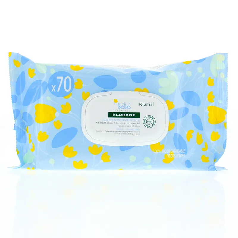 KLORANE-Bébé-lingettes-nettoyantes-douces-grand-modèle-70-lingettes Original KLORANE Bébé lingettes nettoyantes douces grand modèle (70 lingettes)