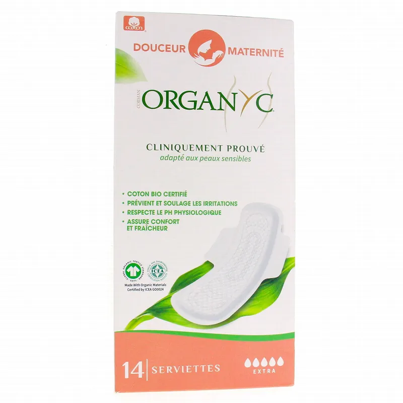 ORGANYC-Serviettes-maternité-maxi-douceur-x14 Gros Lot ORGANYC Serviettes maternité maxi douceur x14