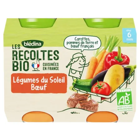 Blédina-Les-Récoltes-Bio-Légumes-du-Soleil-Boeuf-2-x-200-g Super Prix Blédina Les Récoltes Bio Légumes du Soleil Boeuf, 2 x 200 g