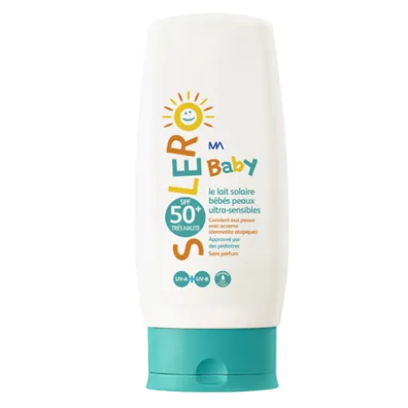 LAIT-SOLAIRE-BÉBÉ-PEAUX-ULTRA-SENSIBLES-SPF50+-SOLERO-MA-FLACON-200ML Gros Lot LAIT SOLAIRE BÉBÉ PEAUX ULTRA-SENSIBLES SPF50+ SOLERO MA, FLACON 200ML