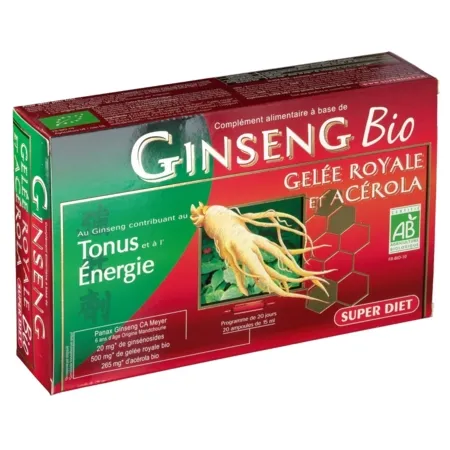 Acheter En Ligne Superdiet ginseng gelee royale bio 15ml, 20 ampoules